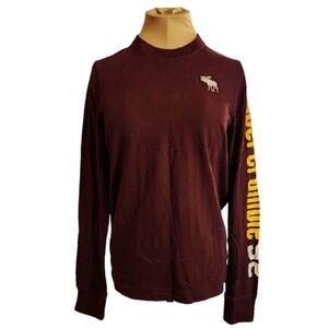 Abercrombie Muscle Long Sleeve Tee Y2K Logo Burgundy Men XS Youth XL Women S